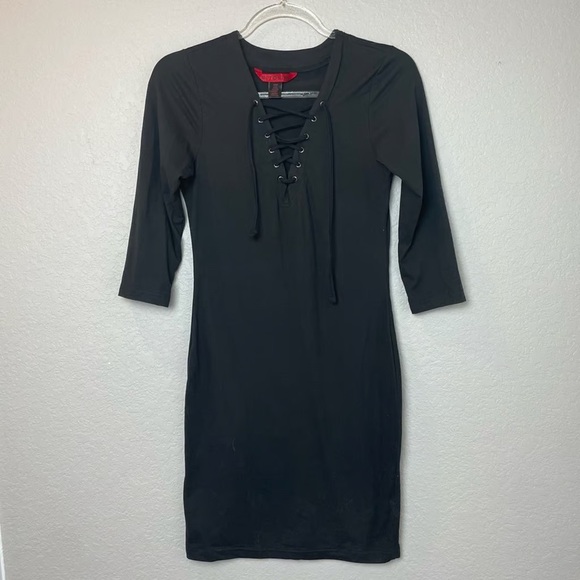 OHOT KISS Fitted Mini Black Lace Up Dress Size M - Picture 1 of 2